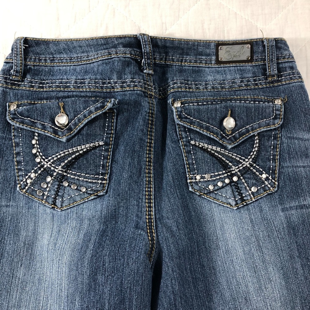Earl Jean Jeans Women's Size 8 Denim Straight Embellished Bling Y2K Western Glam - Picture 5 of 12